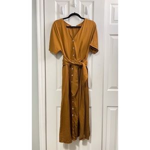 VETTA Two Piece Midi Dress Button Up in Gold size 8 Convertible Capsule Tencel